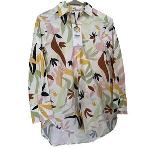 NEW Charlie Holiday Women's Multi Color Floral Long Sleeve Buttons Up Blouse XS
